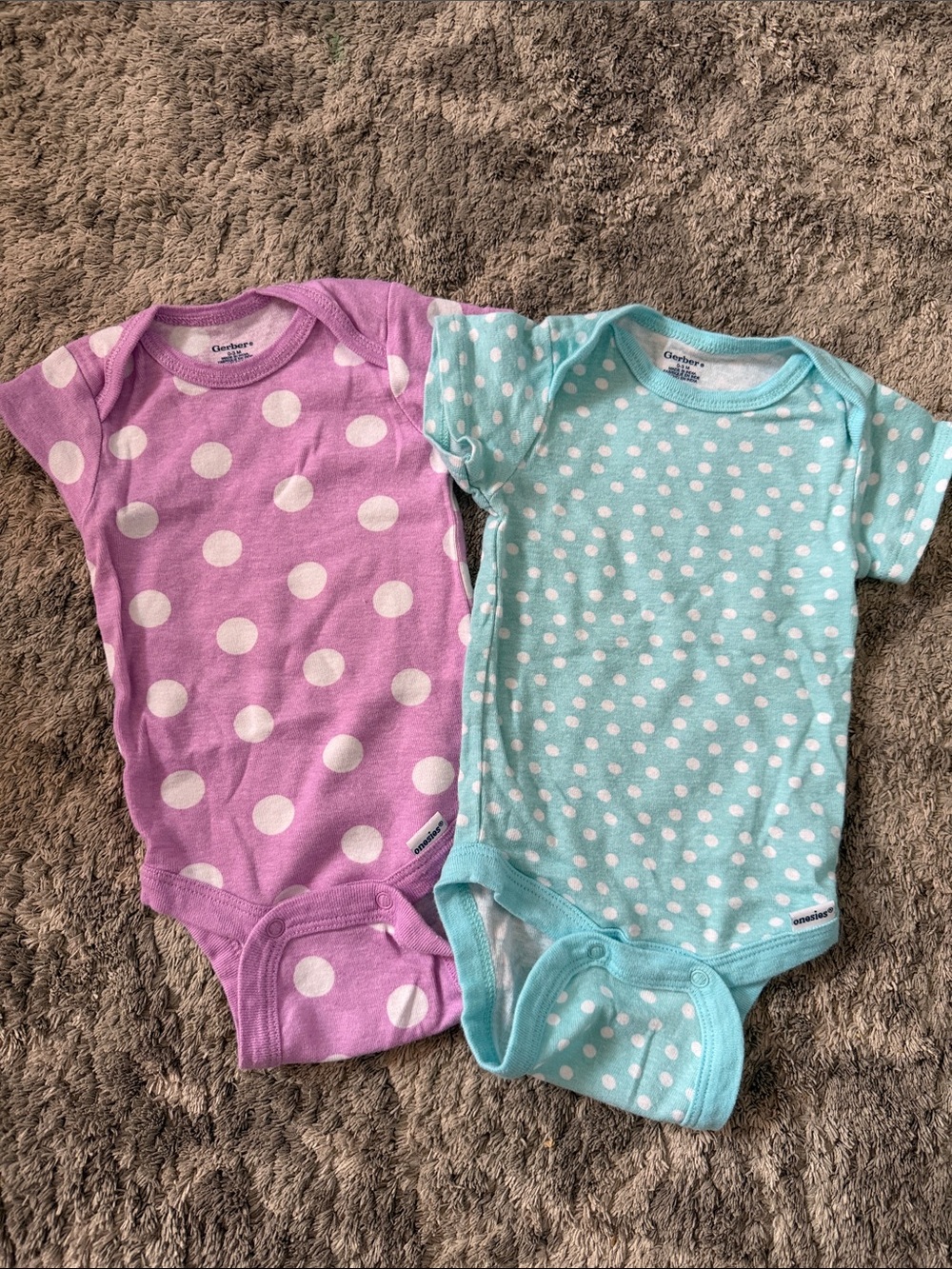 Gerber Baby Bodysuits Pink & Aqua Polka Dot One-Pieces (2)